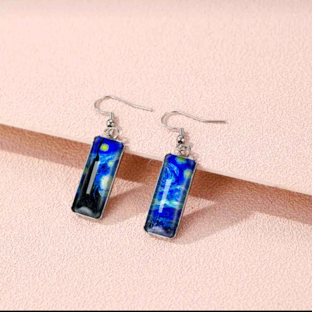 Van Gogh inspired glass earrings